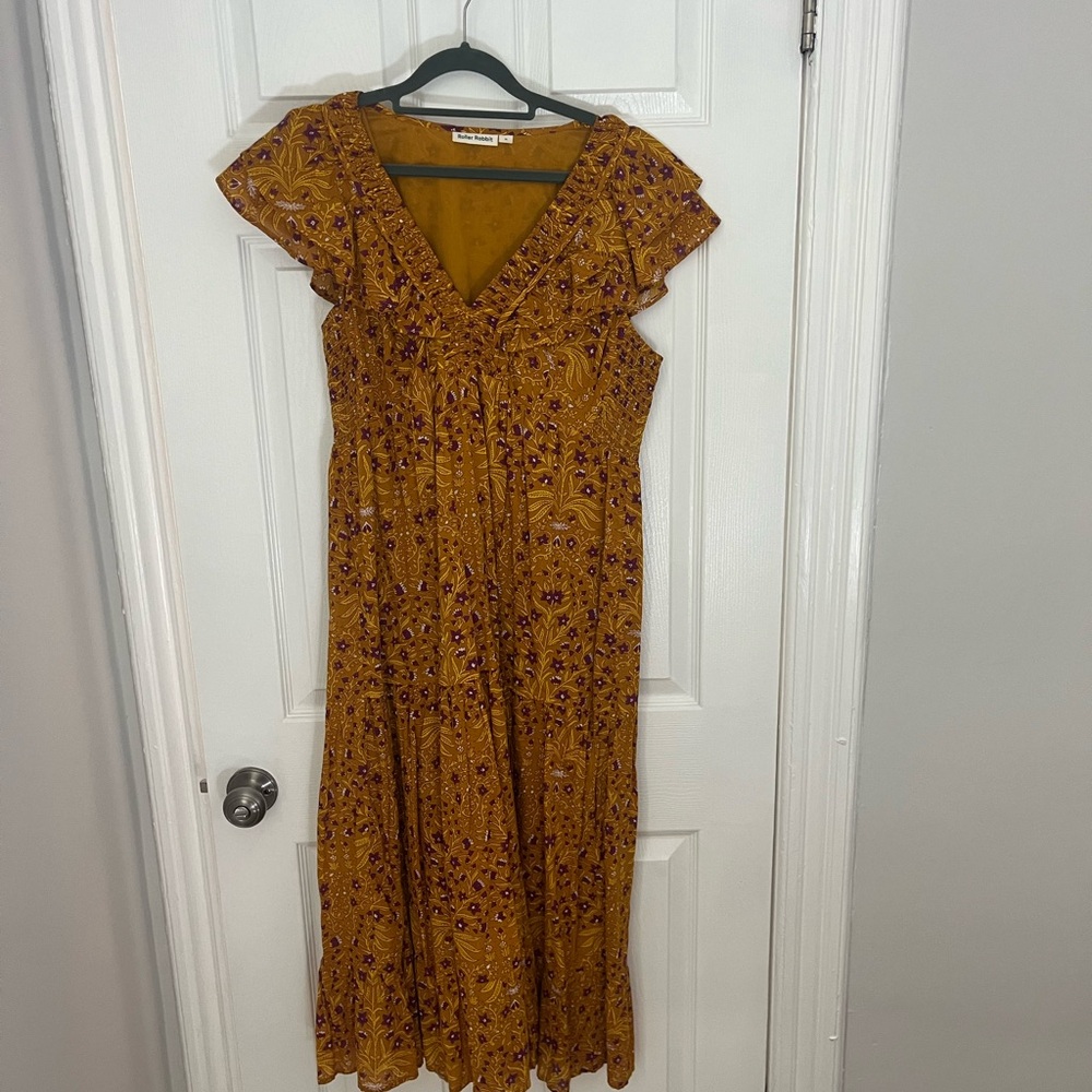 Roller Rabbit Mustard Floral V-Neck Maxi Dress